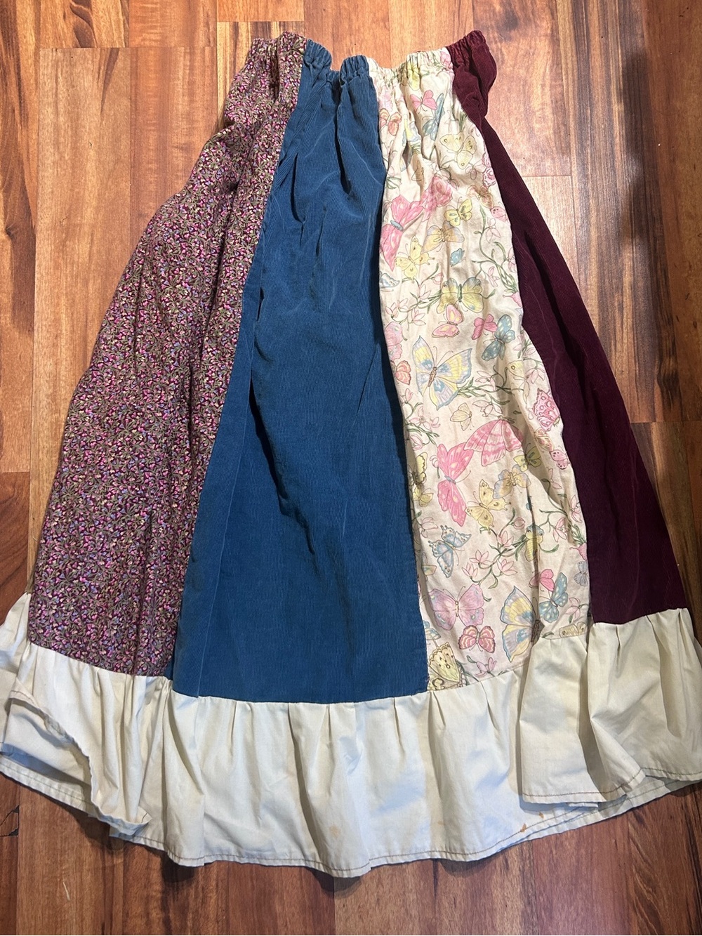 Handmade Plus Size Patchwork Calico & Corduroy Peasant Skirt